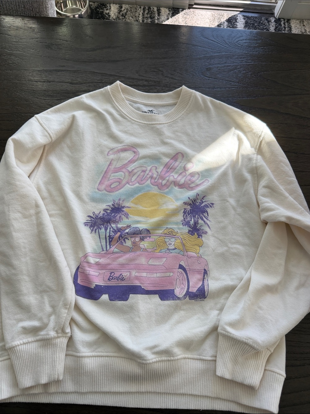 Hollister Cream Sweatshirt with Pink Convertible Barbie Graphic